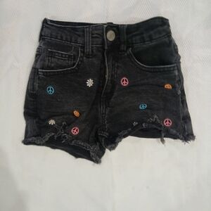 Justice Black Denim Shorts with Colorful Embroidery